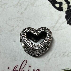 Pandora Silver Heart Charm with Clear Stones